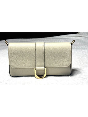 Divina Firenze Ivory Italian Leather Flap Bagette w/Substitute Embroidered Strap